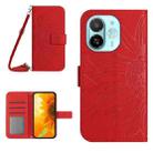 For Tecno Spark 30C 5G Skin Feel Sun Flower Embossed Flip Leather Phone Case with Lanyard(Red) - 1