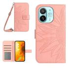 For Tecno Spark 30C 5G Skin Feel Sun Flower Embossed Flip Leather Phone Case with Lanyard(Pink) - 1