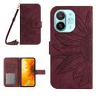 For Tecno Spark 30C 5G Skin Feel Sun Flower Embossed Flip Leather Phone Case with Lanyard(Wine Red) - 1