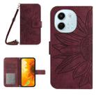 For Tecno Spark 30 5G Skin Feel Sun Flower Embossed Flip Leather Phone Case with Lanyard(Wine Red) - 1