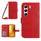 For Tecno Camon 40 Pro 4G Skin Feel Sun Flower Embossed Flip Leather Phone Case with Lanyard(Red) - 1