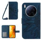 For Tecno Camon 40 Premier Skin Feel Sun Flower Embossed Flip Leather Phone Case with Lanyard(Inky Blue) - 1