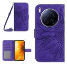 For Tecno Camon 40 Premier Skin Feel Sun Flower Embossed Flip Leather Phone Case with Lanyard(Dark Purple) - 1