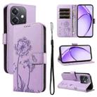 For OPPO A5X 5G Global Dandelion Embossed Pattern Flip Leather Phone Case(Purple) - 1