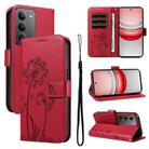 For Realme 14x 5G Global Dandelion Embossed Pattern Flip Leather Phone Case(Red) - 1