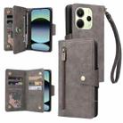 For Redmi Note 14 4G 164.84mm Rivet Buckle 9 Cards Three Fold Leather Phone Case(Grey) - 1