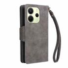 For Redmi Note 14 4G 164.84mm Rivet Buckle 9 Cards Three Fold Leather Phone Case(Grey) - 3