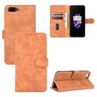 For OnePlus 5 Solid Color Skin Feel Magnetic Buckle Horizontal Flip Calf Texture PU Leather Case with Holder & Card Slots & Wallet(Brown) - 1