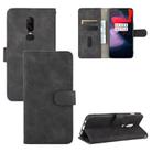 For OnePlus 6 Solid Color Skin Feel Magnetic Buckle Horizontal Flip Calf Texture PU Leather Case with Holder & Card Slots & Wallet(Black) - 1