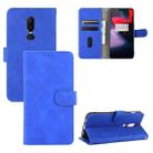 For OnePlus 6 Solid Color Skin Feel Magnetic Buckle Horizontal Flip Calf Texture PU Leather Case with Holder & Card Slots & Wallet(Blue) - 1