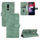 For OnePlus 6 Solid Color Skin Feel Magnetic Buckle Horizontal Flip Calf Texture PU Leather Case with Holder & Card Slots & Wallet(Green) - 1