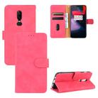 For OnePlus 6 Solid Color Skin Feel Magnetic Buckle Horizontal Flip Calf Texture PU Leather Case with Holder & Card Slots & Wallet(Rose Red) - 1