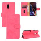 For OnePlus 6T Solid Color Skin Feel Magnetic Buckle Horizontal Flip Calf Texture PU Leather Case with Holder & Card Slots & Wallet(Rose Red) - 1