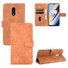 For OnePlus 7 Solid Color Skin Feel Magnetic Buckle Horizontal Flip Calf Texture PU Leather Case with Holder & Card Slots & Wallet(Brown) - 1
