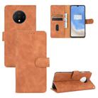 For OnePlus 7T Solid Color Skin Feel Magnetic Buckle Horizontal Flip Calf Texture PU Leather Case with Holder & Card Slots & Wallet(Brown) - 1