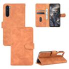 For OnePlus Nord Solid Color Skin Feel Magnetic Buckle Horizontal Flip Calf Texture PU Leather Case with Holder & Card Slots & Wallet(Brown) - 1