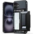For iPhone 16 Card Slot PC Hybrid TPU Combo Phone Case(Dark Grey) - 1