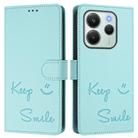 For Redmi Note 14 4G 164.84mm EU Version Smile Embossing RFID Leather Phone Case(Mint Green) - 2
