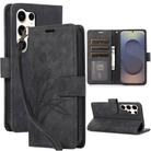 For Samsung Galaxy S25 Ultra 5G Orchid Butterfly Embossed Leather Phone Case(Black) - 1
