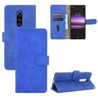 For Sony Xperia 1 Solid Color Skin Feel Magnetic Buckle Horizontal Flip Calf Texture PU Leather Case with Holder & Card Slots & Wallet(Blue) - 1