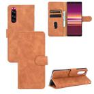 For Sony Xperia 5 Solid Color Skin Feel Magnetic Buckle Horizontal Flip Calf Texture PU Leather Case with Holder & Card Slots & Wallet(Brown) - 1