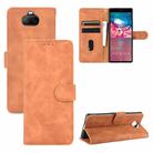 For Sony Xperia 8 Solid Color Skin Feel Magnetic Buckle Horizontal Flip Calf Texture PU Leather Case with Holder & Card Slots & Wallet(Brown) - 1