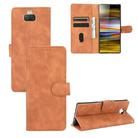 For Sony Xperia 10 Plus Solid Color Skin Feel Magnetic Buckle Horizontal Flip Calf Texture PU Leather Case with Holder & Card Slots & Wallet(Brown) - 1