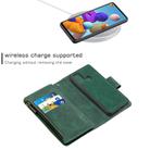 For Samsung Galaxy A21s Skin Feel Detachable Magnetic Zipper Horizontal Flip PU Leather Case with Multi-Card Slots & Holder & Wallet & Photo Frame & Lanyard(Green) - 2