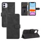 For iPhone 12 / 12 Pro Solid Color Skin Feel Magnetic Buckle Horizontal Flip Calf Texture PU Leather Case with Holder & Card Slots & Wallet(Black) - 1