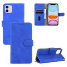 For iPhone 12 / 12 Pro Solid Color Skin Feel Magnetic Buckle Horizontal Flip Calf Texture PU Leather Case with Holder & Card Slots & Wallet(Blue) - 1