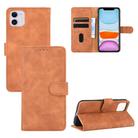 For iPhone 12 / 12 Pro Solid Color Skin Feel Magnetic Buckle Horizontal Flip Calf Texture PU Leather Case with Holder & Card Slots & Wallet(Brown) - 1