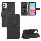 For iPhone 11 Solid Color Skin Feel Magnetic Buckle Horizontal Flip Calf Texture PU Leather Case with Holder & Card Slots & Wallet(Black) - 1