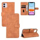 For iPhone 11 Solid Color Skin Feel Magnetic Buckle Horizontal Flip Calf Texture PU Leather Case with Holder & Card Slots & Wallet(Brown) - 1