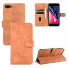 For iPhone 8 Plus & 7 Plus Solid Color Skin Feel Magnetic Buckle Horizontal Flip Calf Texture PU Leather Case with Holder & Card Slots & Wallet(Brown) - 1