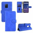 For Fujitsu Arrows 5G (F-51A) Solid Color Skin Feel Magnetic Buckle Horizontal Flip Calf Texture PU Leather Case with Holder & Card Slots & Wallet(Blue) - 1
