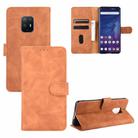 For Fujitsu Arrows 5G (F-51A) Solid Color Skin Feel Magnetic Buckle Horizontal Flip Calf Texture PU Leather Case with Holder & Card Slots & Wallet(Brown) - 1