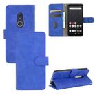 For Fujitsu Arrows Be4 (F-41A) Solid Color Skin Feel Magnetic Buckle Horizontal Flip Calf Texture PU Leather Case with Holder & Card Slots & Wallet(Blue) - 1