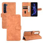 For Sharp Aquos R5G Solid Color Skin Feel Magnetic Buckle Horizontal Flip Calf Texture PU Leather Case with Holder & Card Slots & Wallet(Brown) - 1