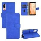 For Sharp Aquos Sense3 Lite SH-RM12 Solid Color Skin Feel Magnetic Buckle Horizontal Flip Calf Texture PU Leather Case with Holder & Card Slots & Wallet(Blue) - 1