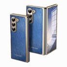 For Samsung Galaxy Z Fold6 Integrated Gold Wire Silver Brocade Plating Phone Case(Blue) - 1