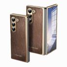 For Samsung Galaxy Z Fold6 Integrated Gold Wire Silver Brocade Plating Phone Case(Brown) - 1