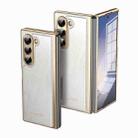 For Samsung Galaxy Z Fold6 Integrated Gold Wire Silver Brocade Plating Phone Case(White) - 1