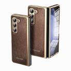 For Samsung Galaxy Z Fold5 Integrated Gold Wire Silver Brocade Plating Phone Case(Brown) - 1