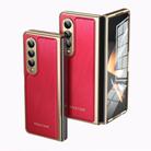 For Samsung Galaxy Z Fold4 Integrated Gold Wire Silver Brocade Plating Phone Case(Red) - 1