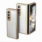 For Samsung Galaxy Z Fold4 Integrated Gold Wire Silver Brocade Plating Phone Case(White) - 1