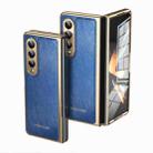 For Samsung Galaxy Z Fold3 Integrated Gold Wire Silver Brocade Plating Phone Case(Blue) - 1