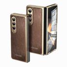 For Samsung Galaxy Z Fold3 Integrated Gold Wire Silver Brocade Plating Phone Case(Brown) - 1