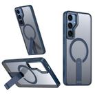 For Samsung Galaxy S24 FE 5G Star Shine Series TPU + PC MagSafe Phone Case with Fold Holder(Navy Blue) - 1
