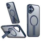 For iPhone 16 Plus Star Shine Series TPU + PC MagSafe Phone Case with Fold Holder(Navy Blue) - 1