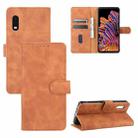For Samsung Galaxy XCover Pro Solid Color Skin Feel Magnetic Buckle Horizontal Flip Calf Texture PU Leather Case with Holder & Card Slots & Wallet(Brown) - 1